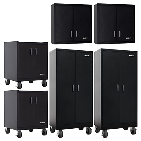 Stack-On Garage Cabinet Set, Black: 2 Wall Cabinets, Base Cabinet