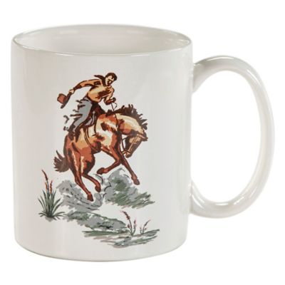 Image showing  Ranch Life Cream Green Coffee Mug Set of 4, Bronco Cowboy Western Rustic Design
