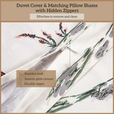 Image showing  Ranch Life Reversible Cream Green Cotton Duvet Cover Set, Horse Longhorn Western Print Bedding