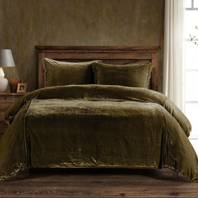 HiEnd Accents Stella Faux Silk Velvet Duvet Cover Set, 3 Piece