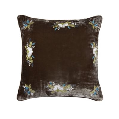 HiEnd Accents Stella Western Floral Embroidered Faux Silk Velvet Pillow, 22 in. x 22 in., 1 Piece