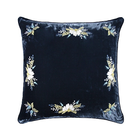 HiEnd Accents Stella Western Floral Embroidered Faux Silk Velvet Pillow, 22 in. x 22 in., 1 Piece