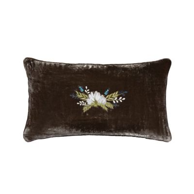 HiEnd Accents Stella Western Floral Embroidered Faux Silk Velvet Lumbar Pillow, 14 in. x 24 in., 1 Piece