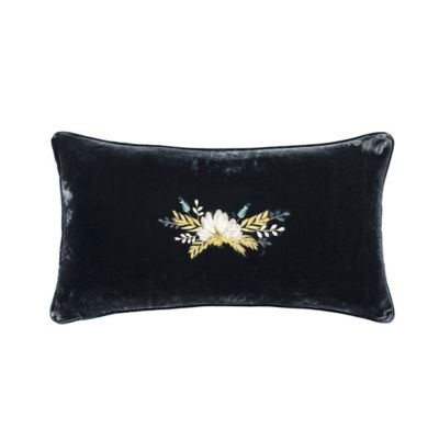 HiEnd Accents Stella Western Floral Embroidered Faux Silk Velvet Lumbar Pillow, 14 in. x 24 in., 1 Piece