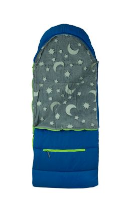 mimish Sleep-N-Pack: Packable Sleeping Bag, Little Kid 3-6 yrs - Surfer Blue/Glow In The Dark Moon & Stars