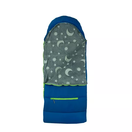 Mimish Sleep-N-Pack: Packable Sleeping Bag Toddler Ages 3-6 - Surfer Blue/Glow in the Dark Moon & Stars Sleeping Bags