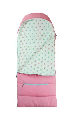 mimish Sleep-N-Pack: Packable Sleeping Bag, Little Kid 3-6 yrs - Cosmos Pink/Glow-In-The-Dark Hearts