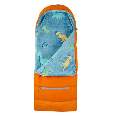 mimish Sleep-N-Pack: Packable Sleeping Bag, Little Kid 3-6 yrs - Tangelo/Glow-In-The-Dark Dinosaurs