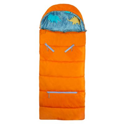 Image showing  Sleep-N-Pack: Packable Sleeping Bag, Little Kid 3-6 yrs - Tangelo/Glow-In-The-Dark Dinosaurs