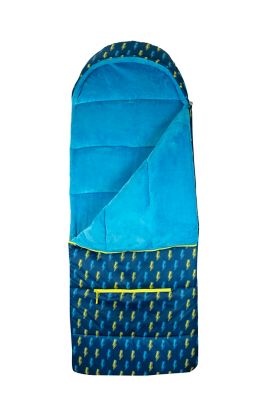 mimish Sleep-n-Pack, Packable Kid's Sleeping Bag & Backpack, Outdoor Rated, 7-12 Yrs, Lightning Bolts, Cozy Fleece Lined