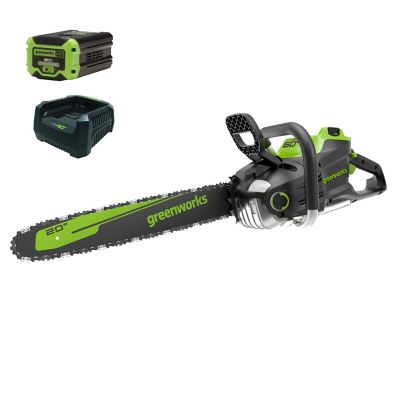 Greenworks Pro 20 in. 60V Cordless Brushless Chainsaw, 60Cc 3 Kw Gas Chainsaw Equivalent, 8.0 Ah Battery & Charger, 2026202