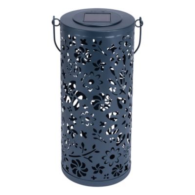 Allsop Home & Garden Punched Metal Bloom Lantern, Midnight Blue
