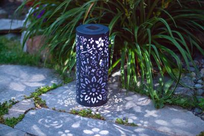 Image showing  Punched Metal Bloom Lantern, Midnight Blue