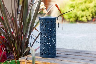 Image showing  Punched Metal Bloom Lantern, Midnight Blue