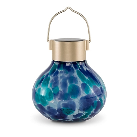 Allsop Home & Garden Solar Glass Tea Lantern, Tidal Blue