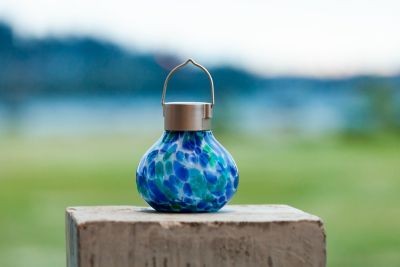 Image showing  Solar Glass Tea Lantern, Tidal Blue