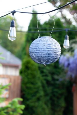 Image showing  8 in. Solar-Powered Soji Stella Globe Wave Lantern, Metallic Blue