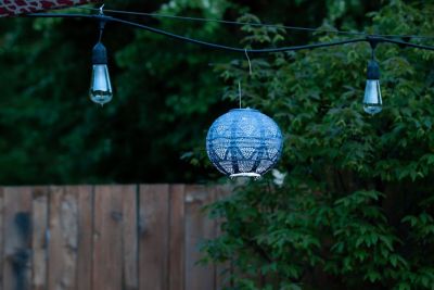 Image showing  8 in. Solar-Powered Soji Stella Globe Wave Lantern, Metallic Blue