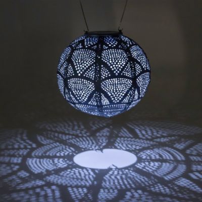 Image showing  8 in. Solar-Powered Soji Stella Globe Wave Lantern, Metallic Blue