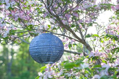 Image showing  8 in. Solar-Powered Soji Stella Globe Wave Lantern, Metallic Blue