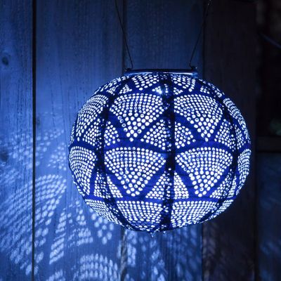 Image showing 6 th Allsop Home & Garden 8 in. Solar-Powered Soji Stella Globe Wave Lantern, Metallic Blue