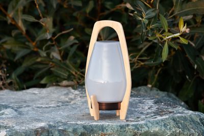 Image showing  12.25 in. Rechargeable LED Glass Drifter Lantern, Deep Bronze