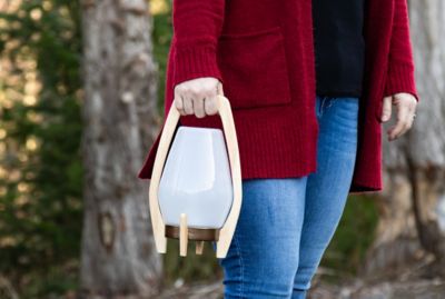 Image showing  12.25 in. Rechargeable LED Glass Drifter Lantern, Deep Bronze