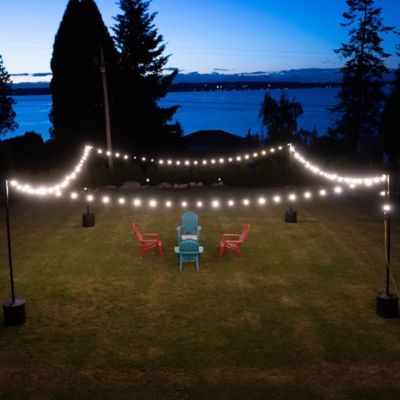 Image showing  9.5 ft. Heavy-Duty String Light Pole Stand with Freestanding Tank Base for Grass, Patio, Deck and Events
