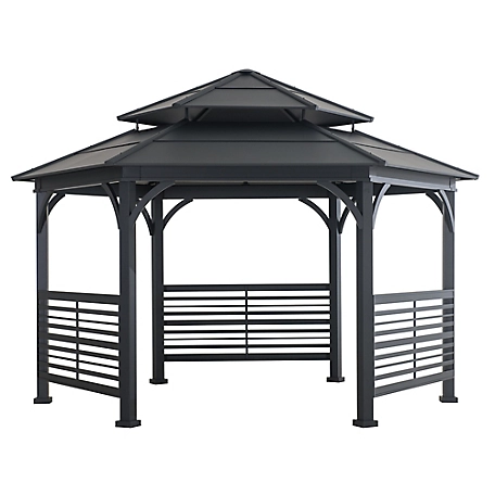 SummerCove 13 x 15 ft. Outdoor Hardtop Gazebo with Decorative Fence, Dual Rails, and Ceiling Hook