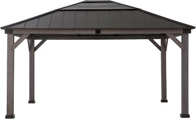 SummerCove 13x15 Wooden Frame Hardtop Gazebo with Black Steel and Polycarbonate Hip Roof and Ceiling Hook