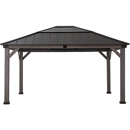 SummerCove 13x15 Wooden Frame Hardtop Gazebo with Black Steel and Polycarbonate Hip Roof and Ceiling Hook