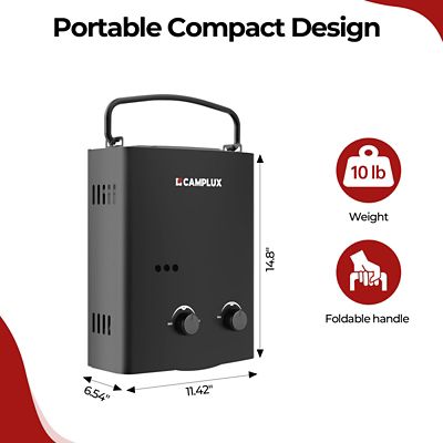 Image showing  1.32 GPM 34,000 BTU Outdoor Portable Propane Tankless Water Heater Set, Black