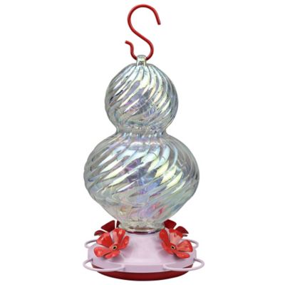 Royal Wing Iridescent Glass Hummingbird Feeder, 28 oz. Capacity, Rainbow