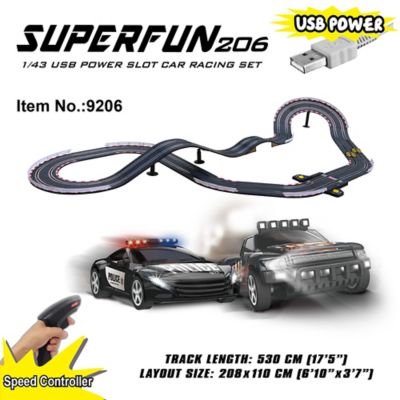 Image showing  SuperFun 206 - 1/43 USB Power Slot Car Racing Set, Layout Size: 82 in. x 43 in., 81 pc.