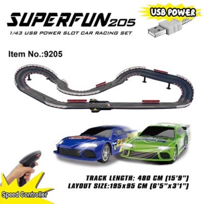 Image showing  Joysway: SuperFun 205 - 1/43 USB Power Slot Car Racing Set, Layout Size: 77 in. x 37 in.