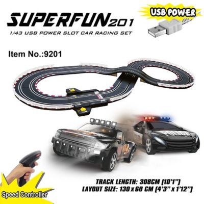 Image showing  SuperFun 201 - 1/43 USB Power Slot Car Racing Set, Layout Size: 51 in. x 23 in., 41