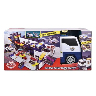 Dickie Toys Folding Police Truck Playset - Lights & Sounds, Folds Into Police Truck