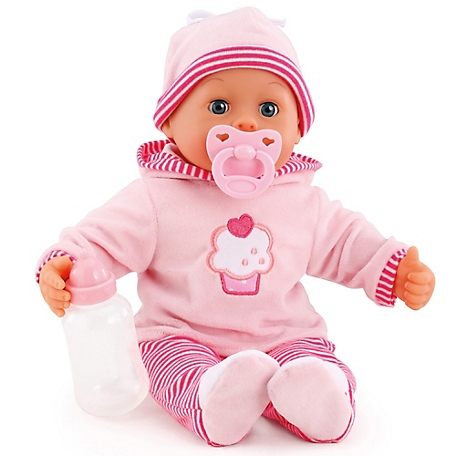 Bayer Design First Words Baby: Pink Cupcake 24 Sounds 15" Doll - Pacifier & Bottle, Sleeping Eyes