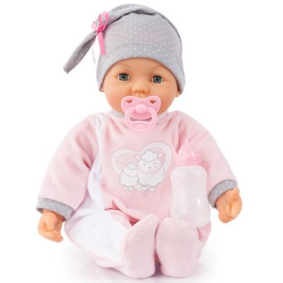 Bayer Design Hello Baby: 18 in. Baby Doll: Sheep Pink & Grey, 4 Sound Functions, Moving Mouth
