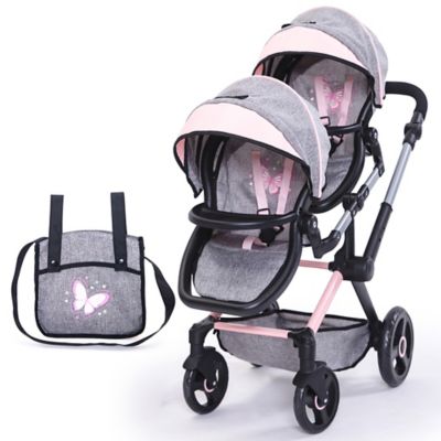 Bayer Design Dolls: Xeo Twin Pram: Matching Handbag, Grey/Pink