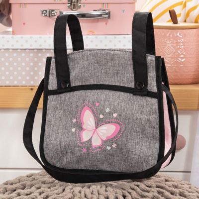 Image showing  Dolls: Xeo Twin Pram: Matching Handbag, Grey/Pink