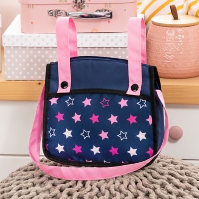 Image showing  Dolls: Xeo Twin Pram: Matching Handbag, Navy/Pink