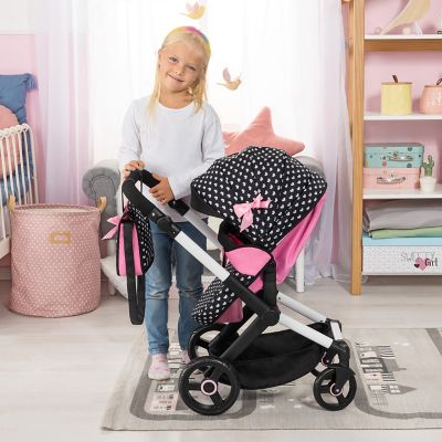 Image showing 5 th Bayer Design Dolls: Pram Xeo: Matching Handbag, Black/Pink