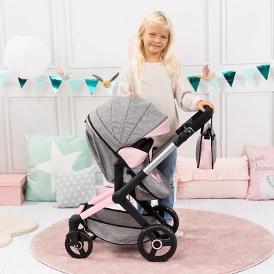 Image showing 5 th Bayer Design Dolls: Pram Xeo: Matching Handbag, Grey/Pink