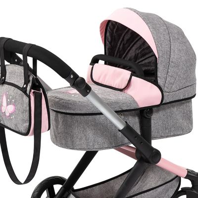 Image showing 6 th Bayer Design Dolls: Pram Xeo: Matching Handbag, Grey/Pink