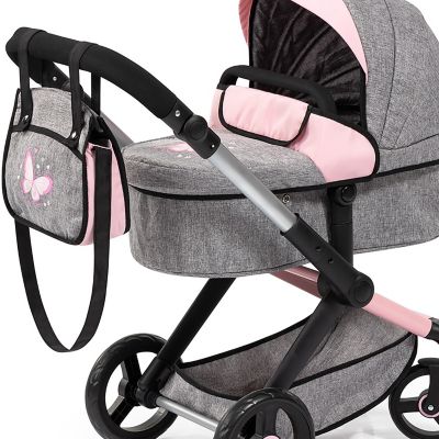 Image showing 7 th Bayer Design Dolls: Pram Xeo: Matching Handbag, Grey/Pink
