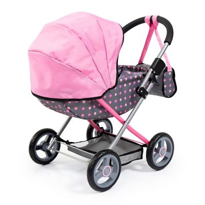 Image showing  Dolls: Pram Cosy: Fairy Poka Dot Grey Pink - Includes Blanket+Pillow+Handbag