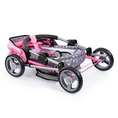 Image showing  Dolls: Pram Cosy: Fairy Poka Dot Grey Pink - Includes Blanket+Pillow+Handbag