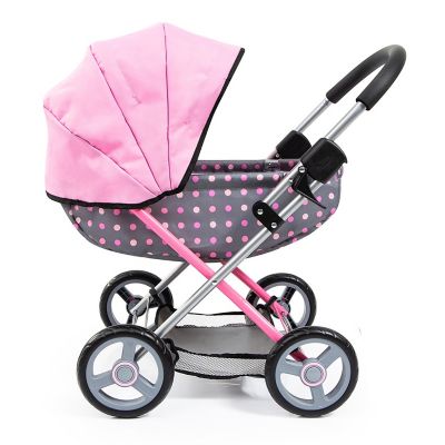 Image showing 6 th Bayer Design Dolls: Pram Cosy: Fairy Poka Dot Grey Pink - Includes Blanket+Pillow+Handbag
