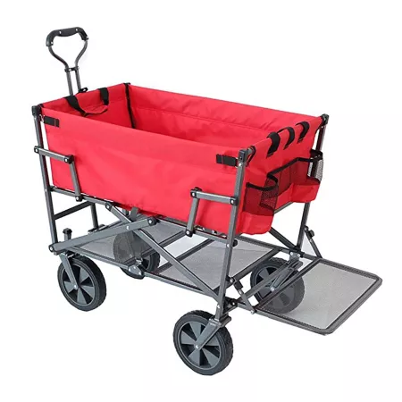 MAC Sports Double Decker Wagon: Folding Outdoor Utility Garden Cart Red Garden Carts